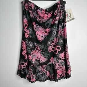 Bundle of Joy Floral Maternity Skirt Women Medium Black Pink NWT Lace Trim Y2K